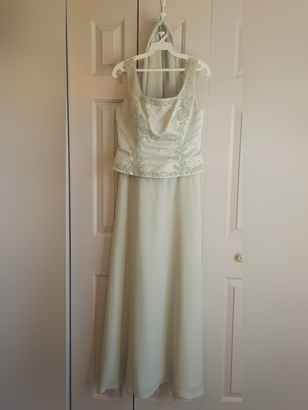 BECCA Pale Green Beaded Maxi Dress